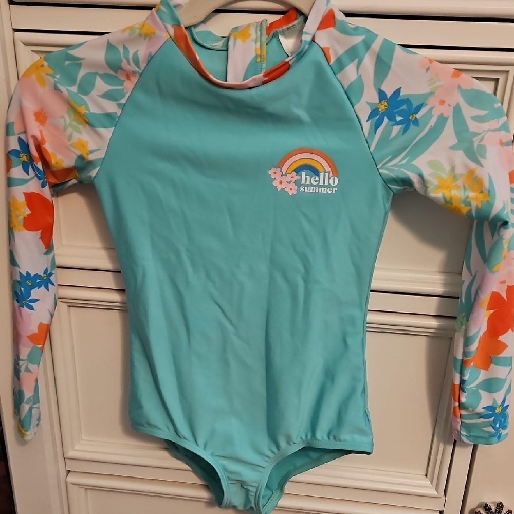 Cat & Jack Kids Swim Rash Guard - Blue Floral